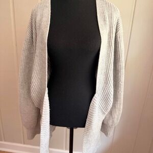 Grey chunky knit open front cardigan sweater cozy oversized boho